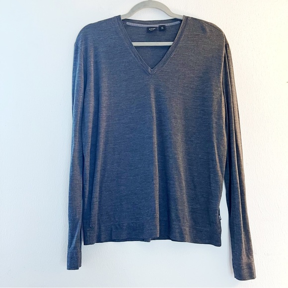 Boss Hugo Boss Top Silk & Cashmere Grey Long Sleeves V Neck Top Sz L EUC - Picture 1 of 11